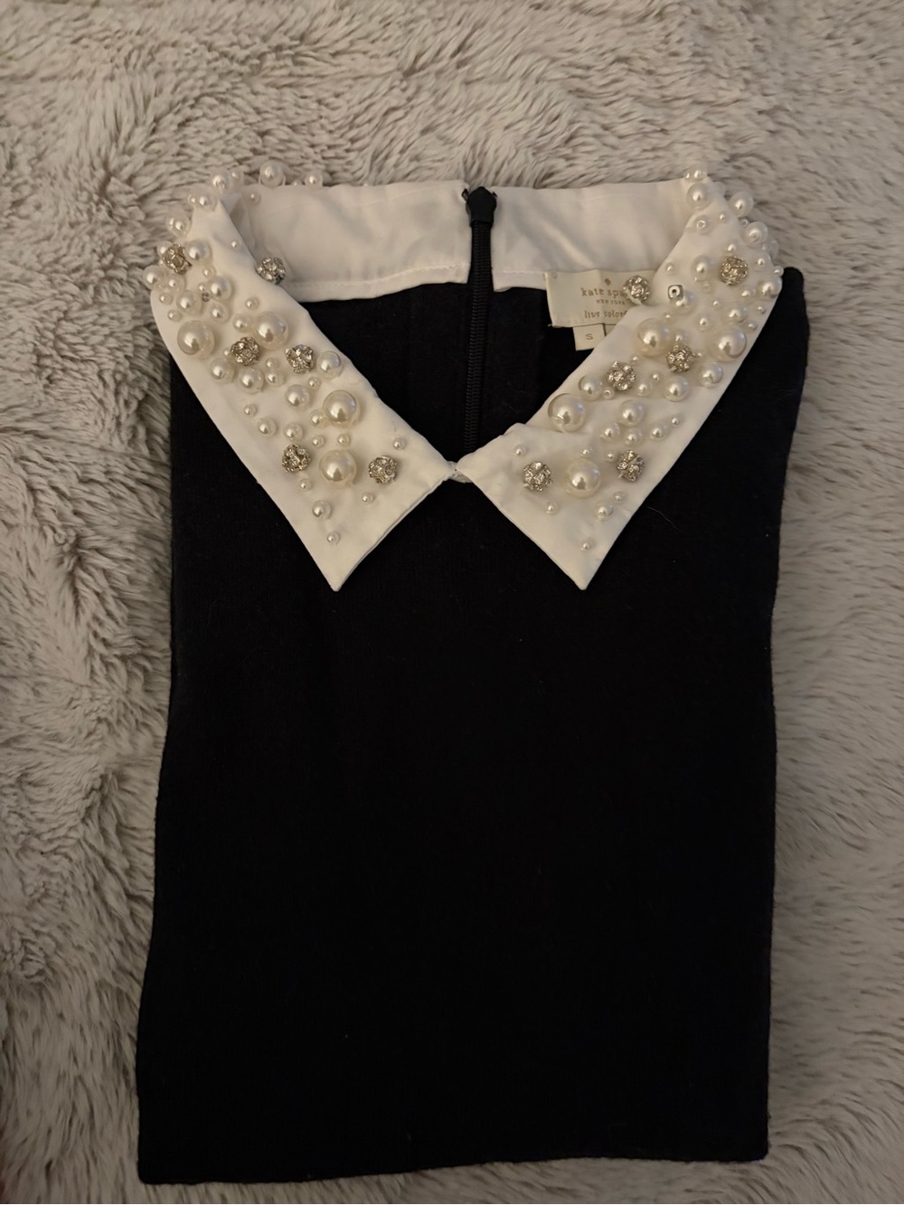 kate spade Black sweater with Pearl-Embellished White Collar sz S - Picture 2 of 4